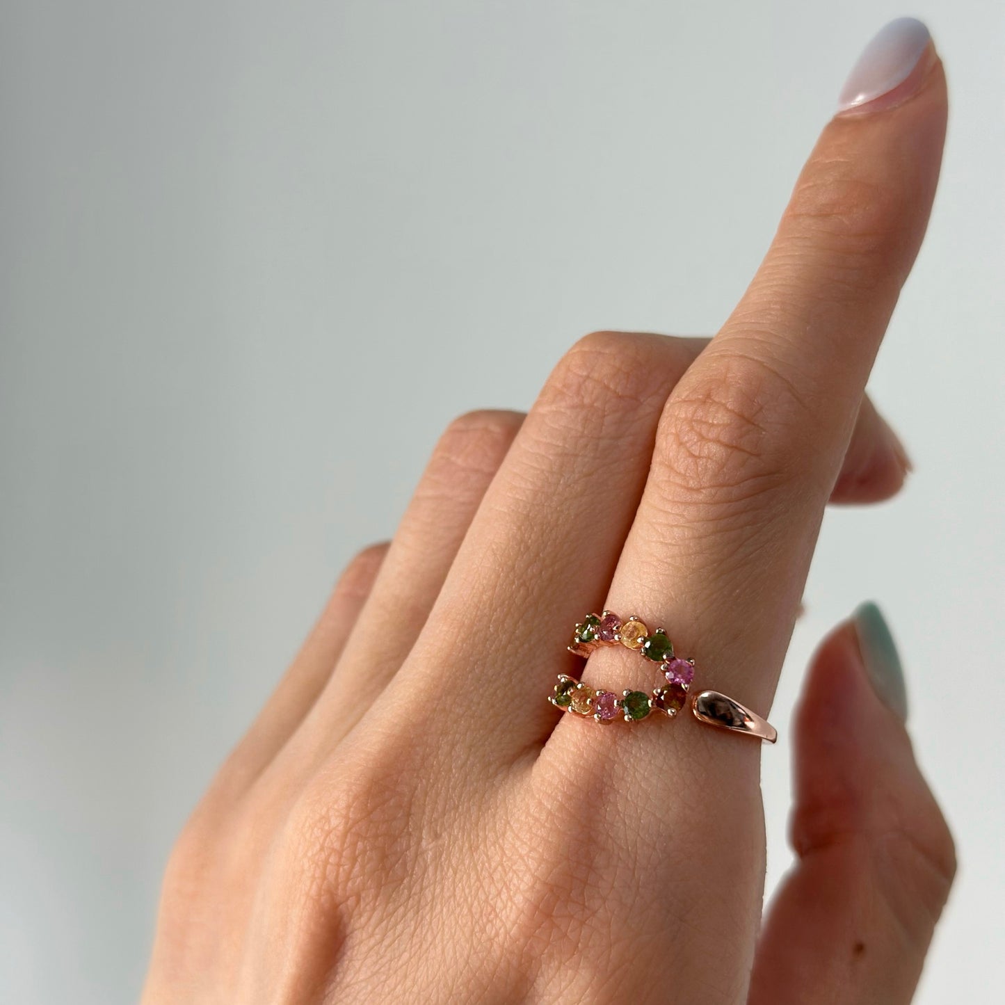 Tourmaline Front Open Rose Gold-plated Sterling Silver Ring