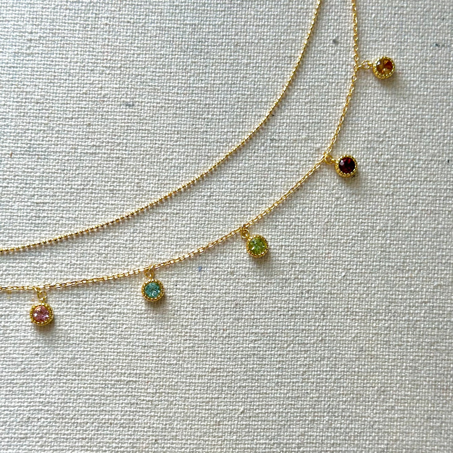 Mixed Tourmaline Dangling Double Layer Gold-plated Necklace