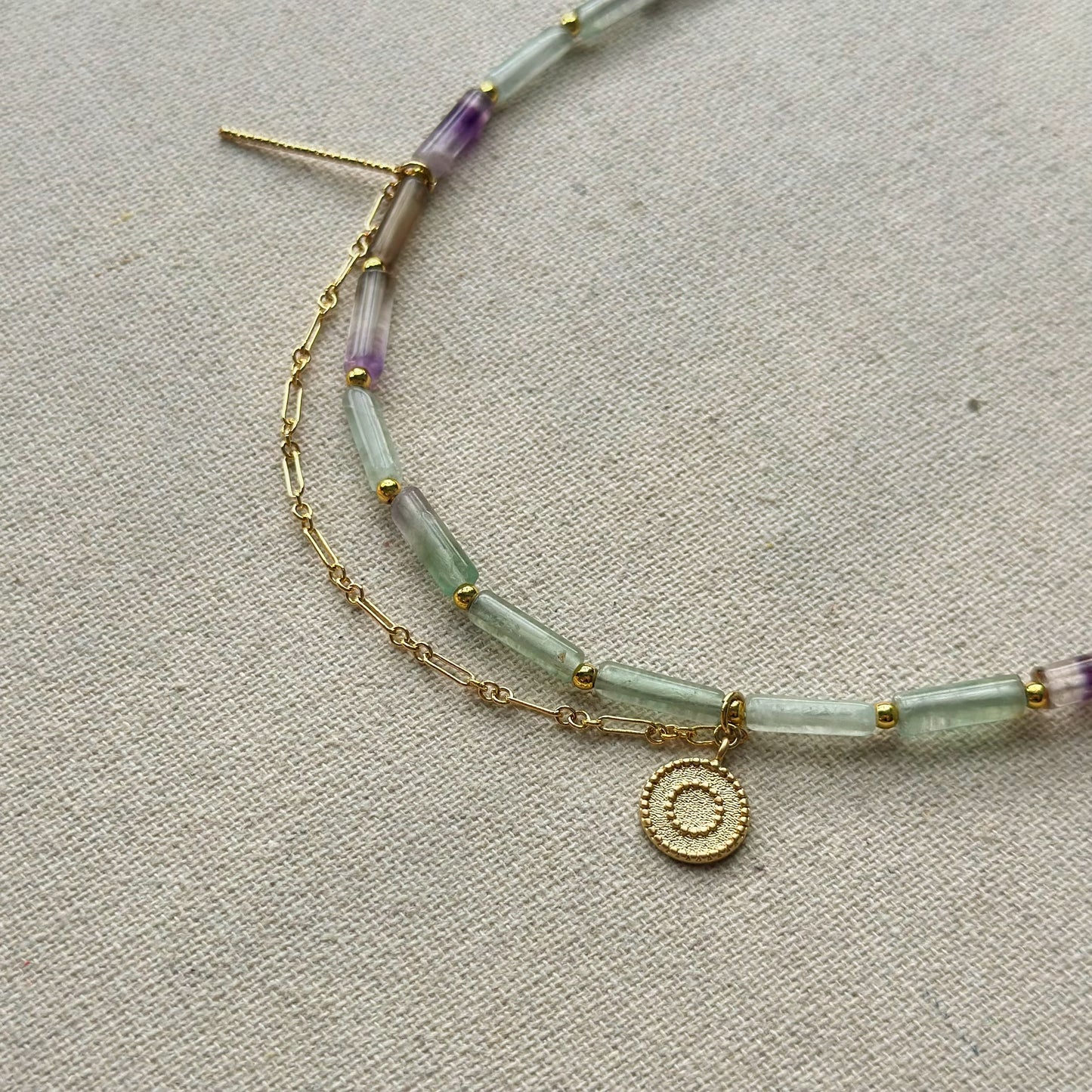 Flourite Beaded And Dangling Gold-plated Necklace