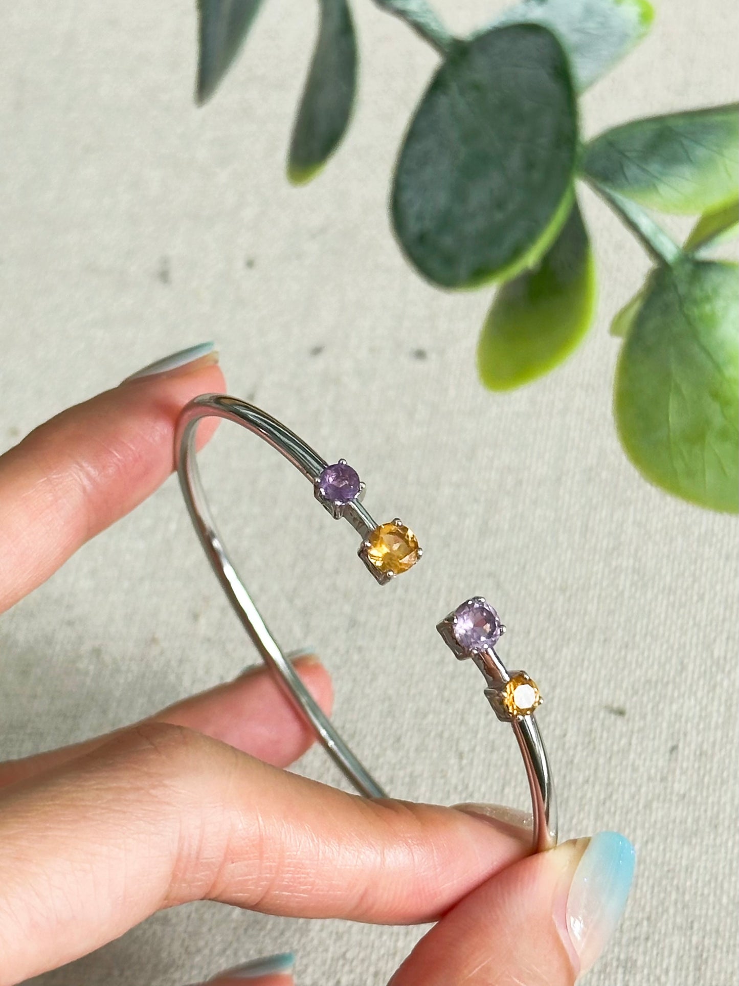 Citrine And Amethyst Sterling Silver Bangle