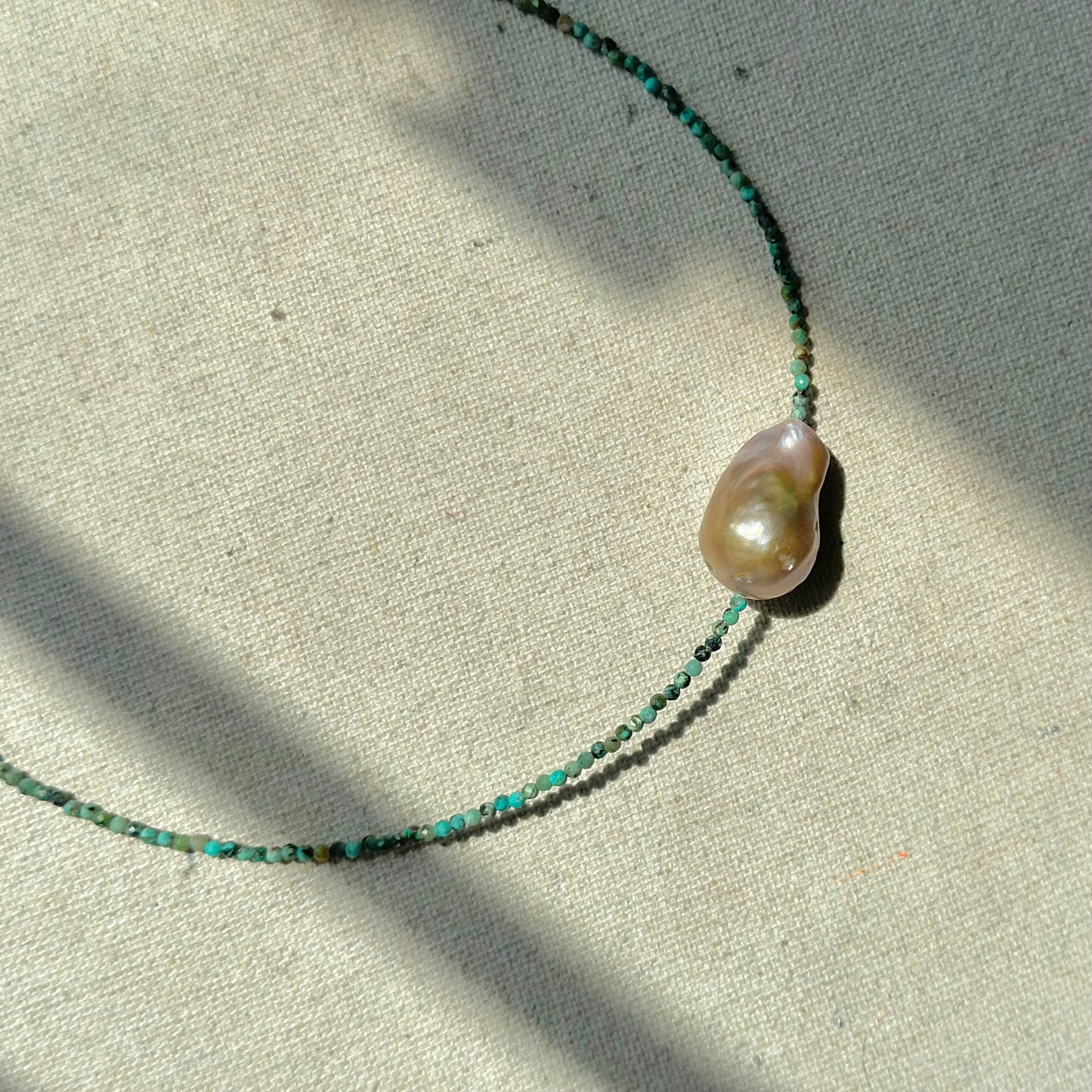 Turquoise Beaded And Baroque Freshwater Pearl Necklace