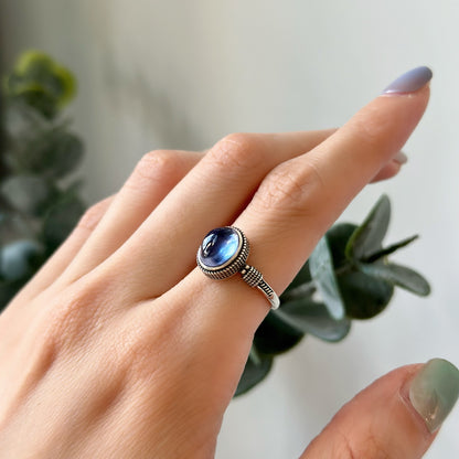 Fluorite Cabochon Bezel Set Adjustable Sterling Silver Ring