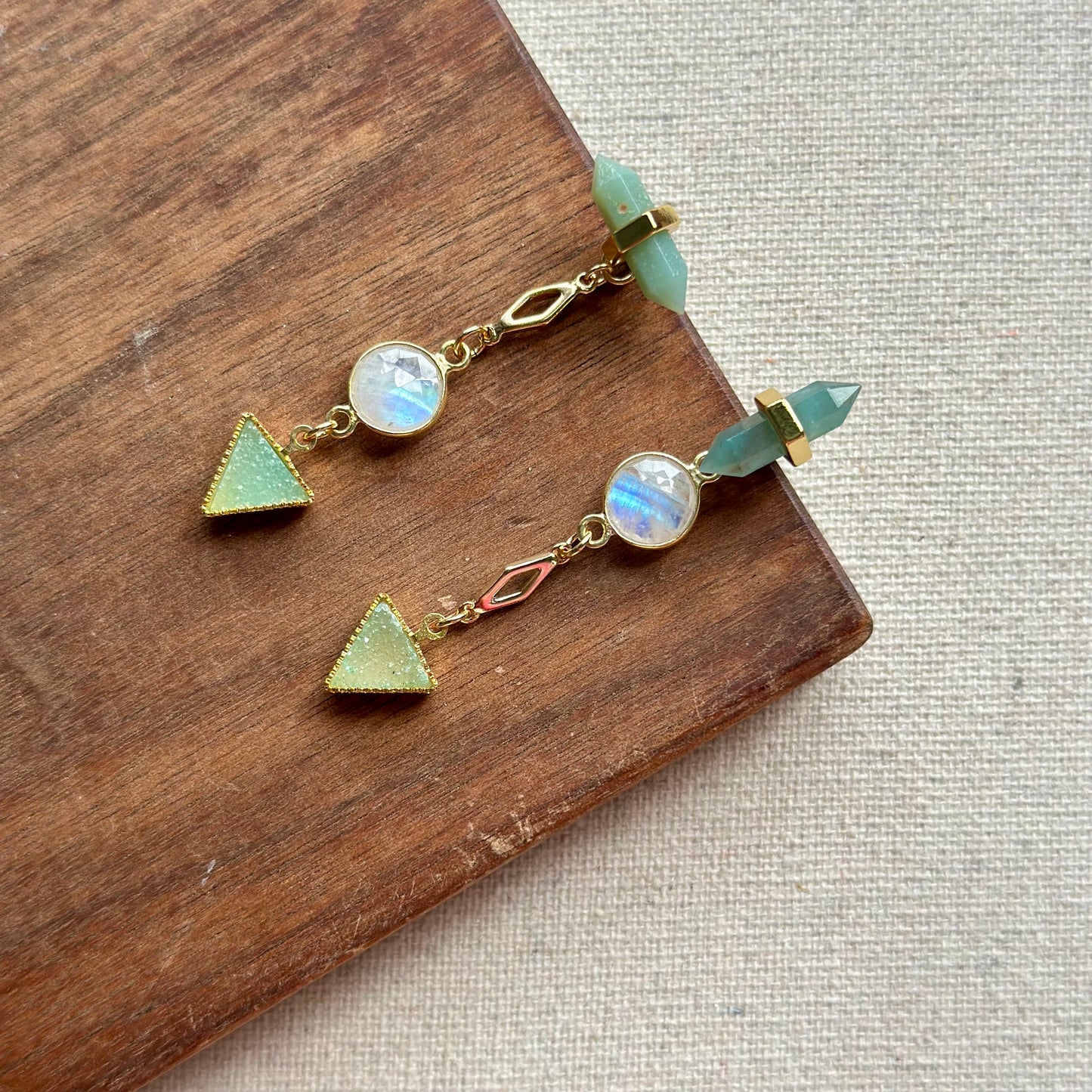 Amazonite And Moonstone Two-way Gold-plated Earring