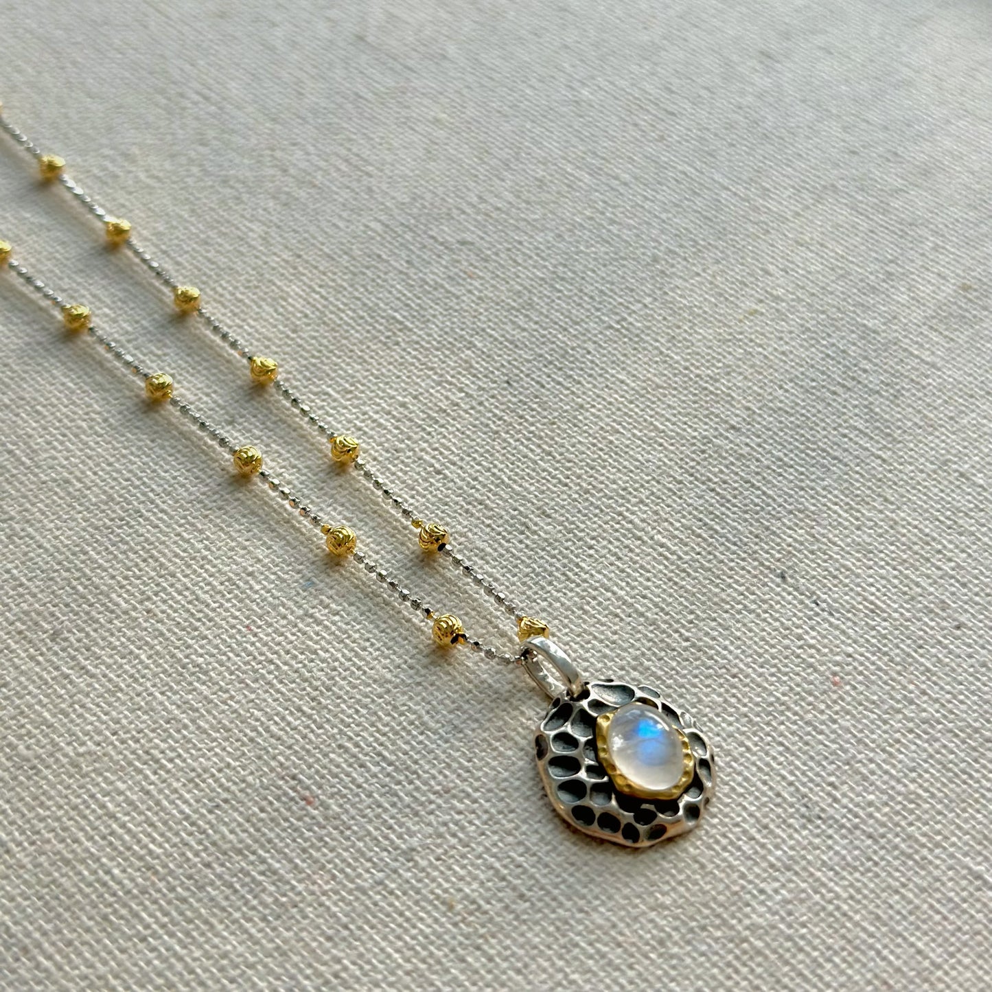 Moonstone June Birthstone Two Tone Extra Long Gold-plated Necklace