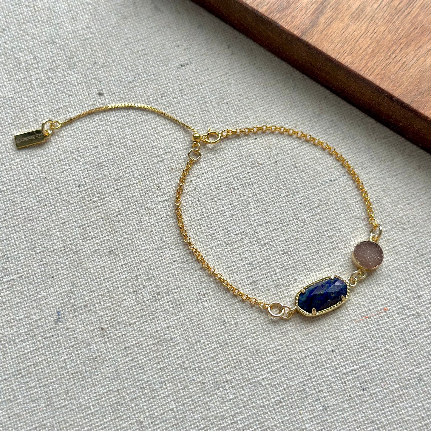 Lapis And Druzy Adjustable Gold-plated Sterling Silver Bracelet