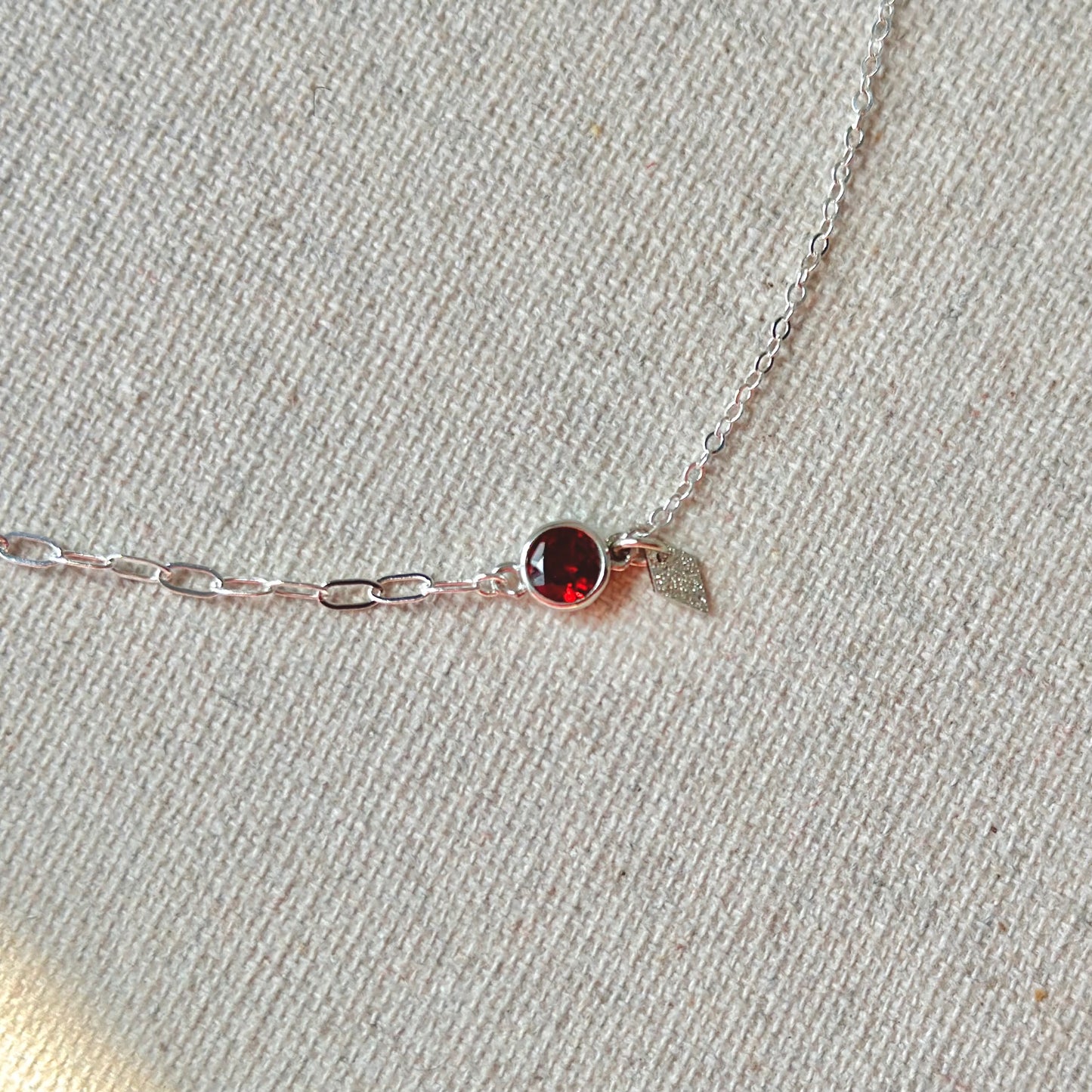 Garnet January Birthstone Asymmetric Sterling Silver Necklace