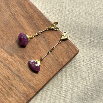 Ruby And Textured Heart Gold-plated Earring