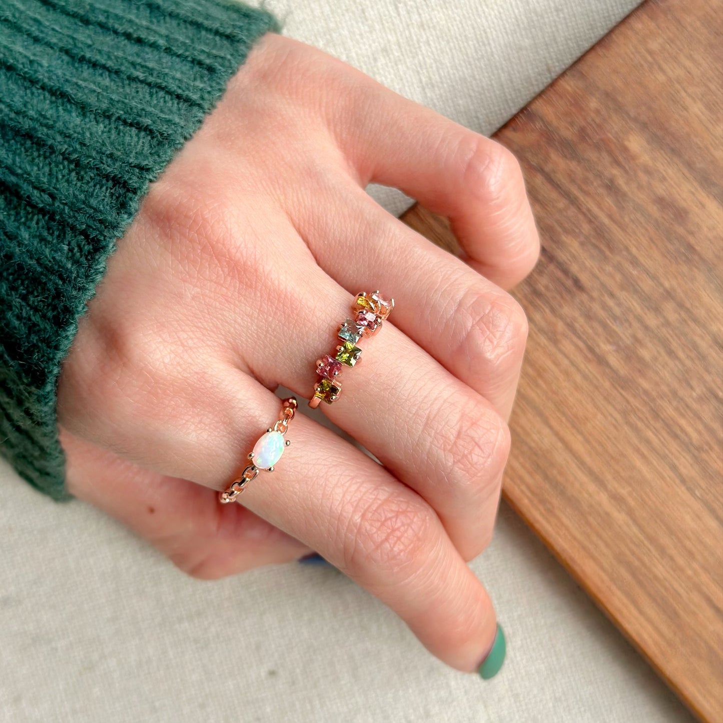 Tourmaline Square Mix Adjustable Rose Gold-plated Ring