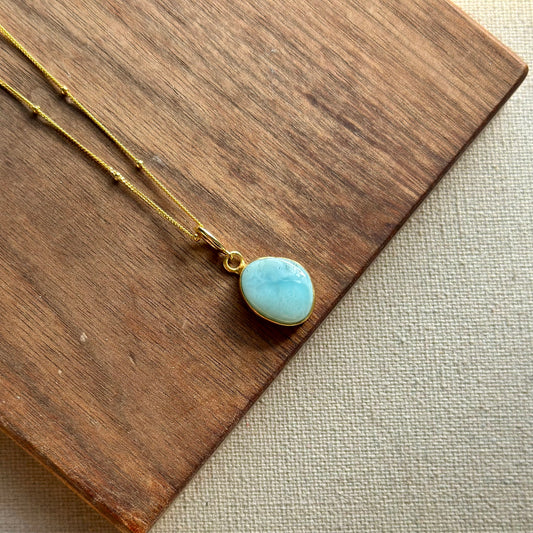 Larimar Pendant Two-way Gold-plated Necklace