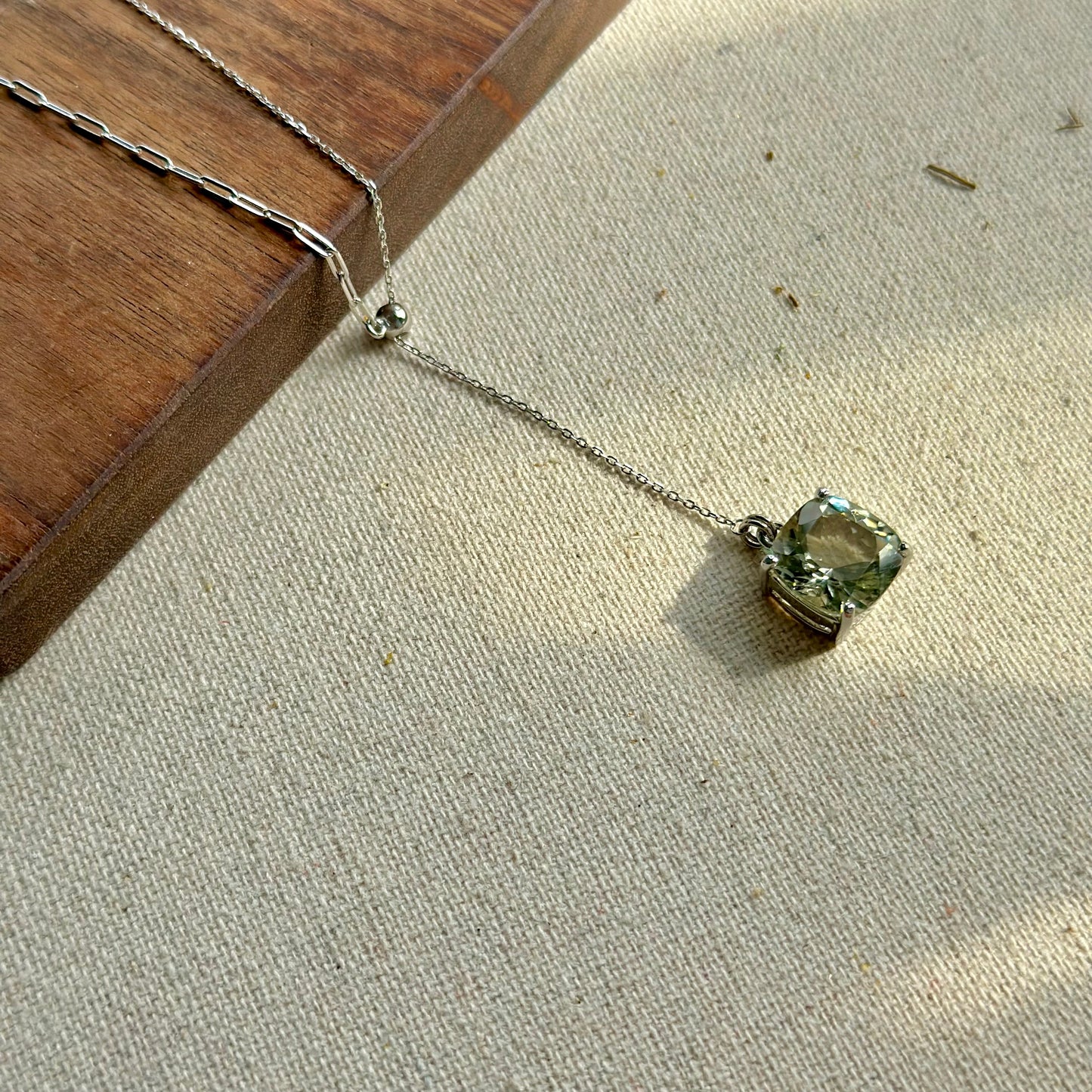 Green Amethyst Adjustable Asymmetric Sterling Silver Necklace