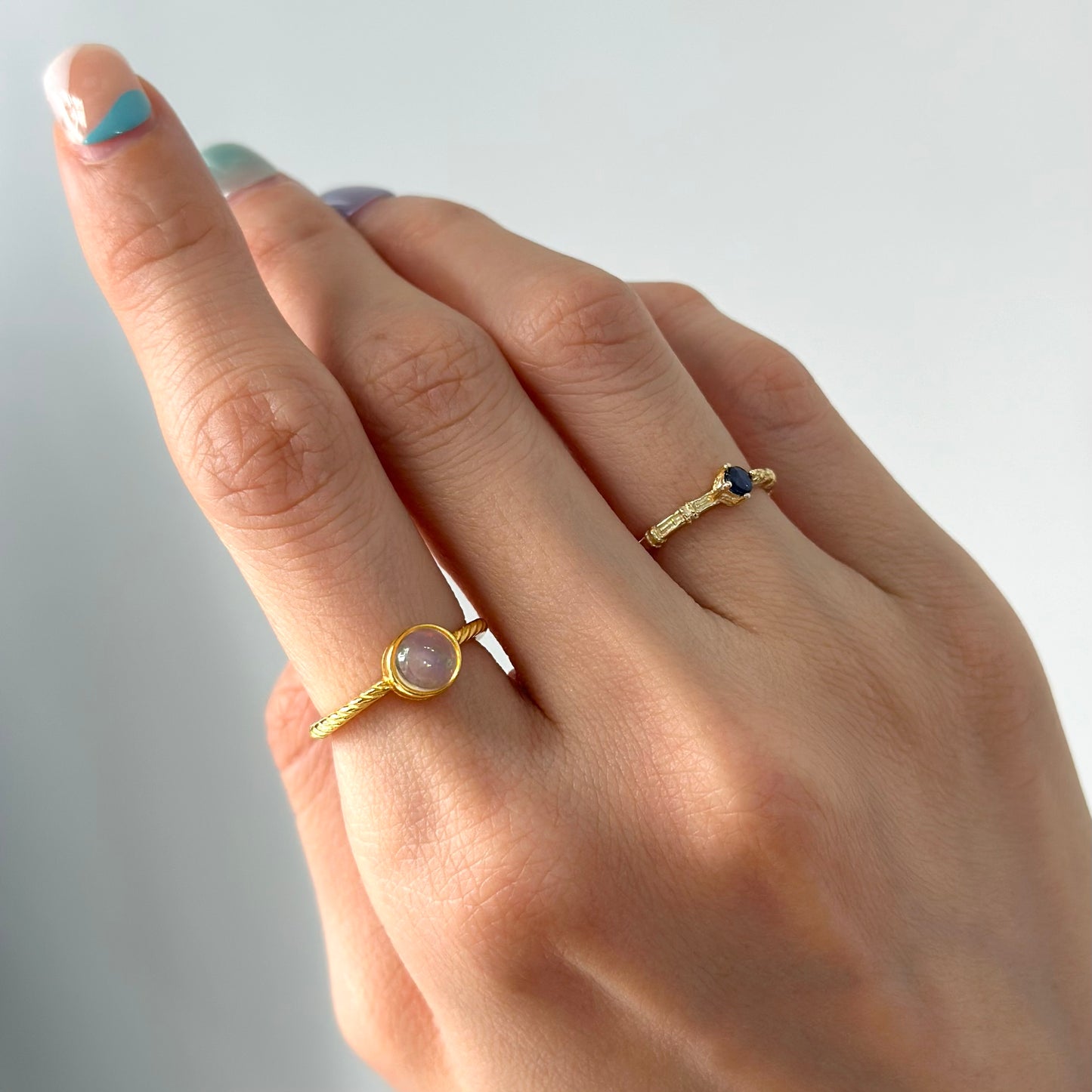 Opal Adjustable Gold-plated Sterling Silver Ring