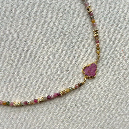 Pink Sapphire And Tourmaline Beaded Necklace