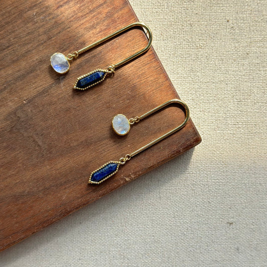 Lapis And Moonstone U-shaped Gold-plated Ear Stud