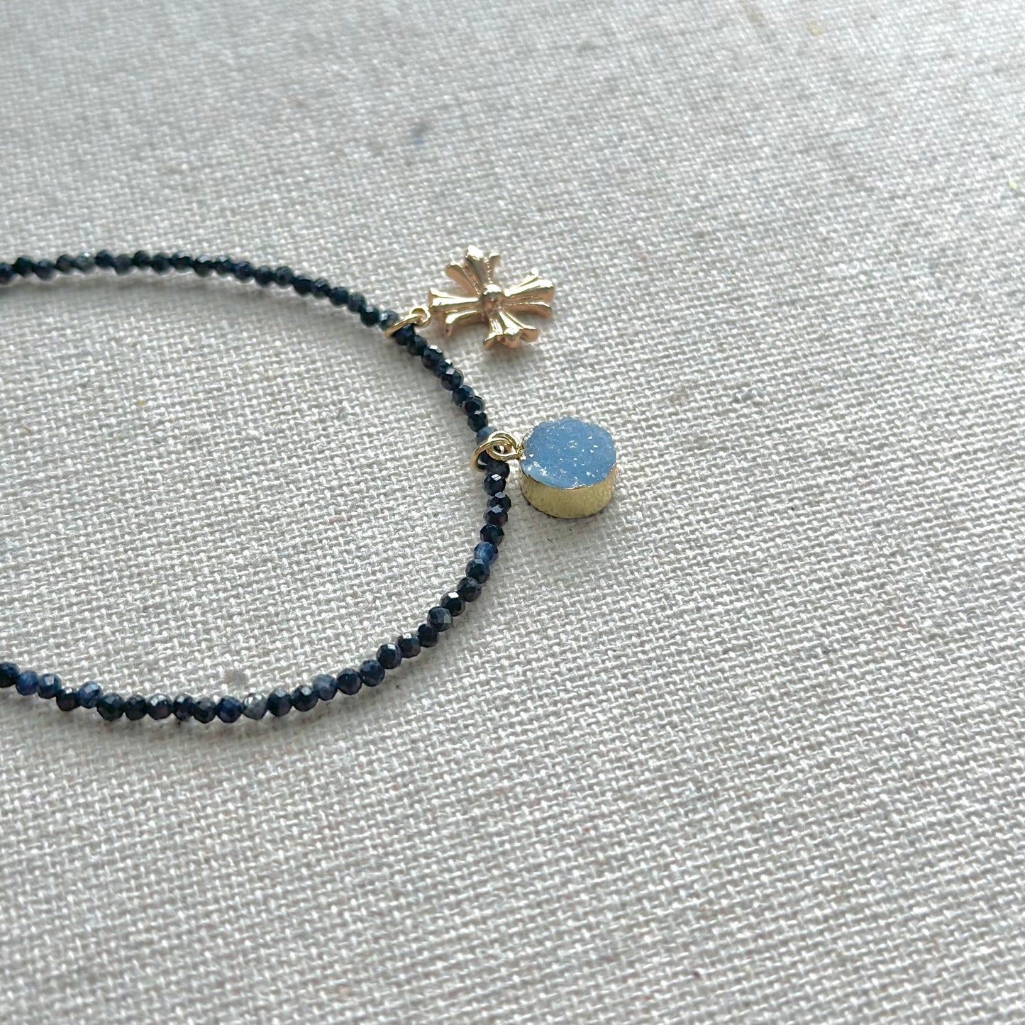 Sapphire Beaded And Druzy Gold-plated Bracelet