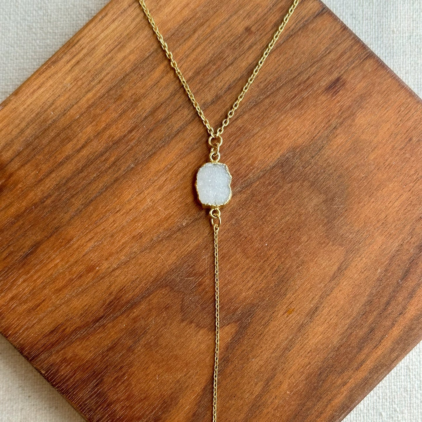 Druzy Raw Stone Y-shaped Gold-plated Sterling Silver Choker Necklace