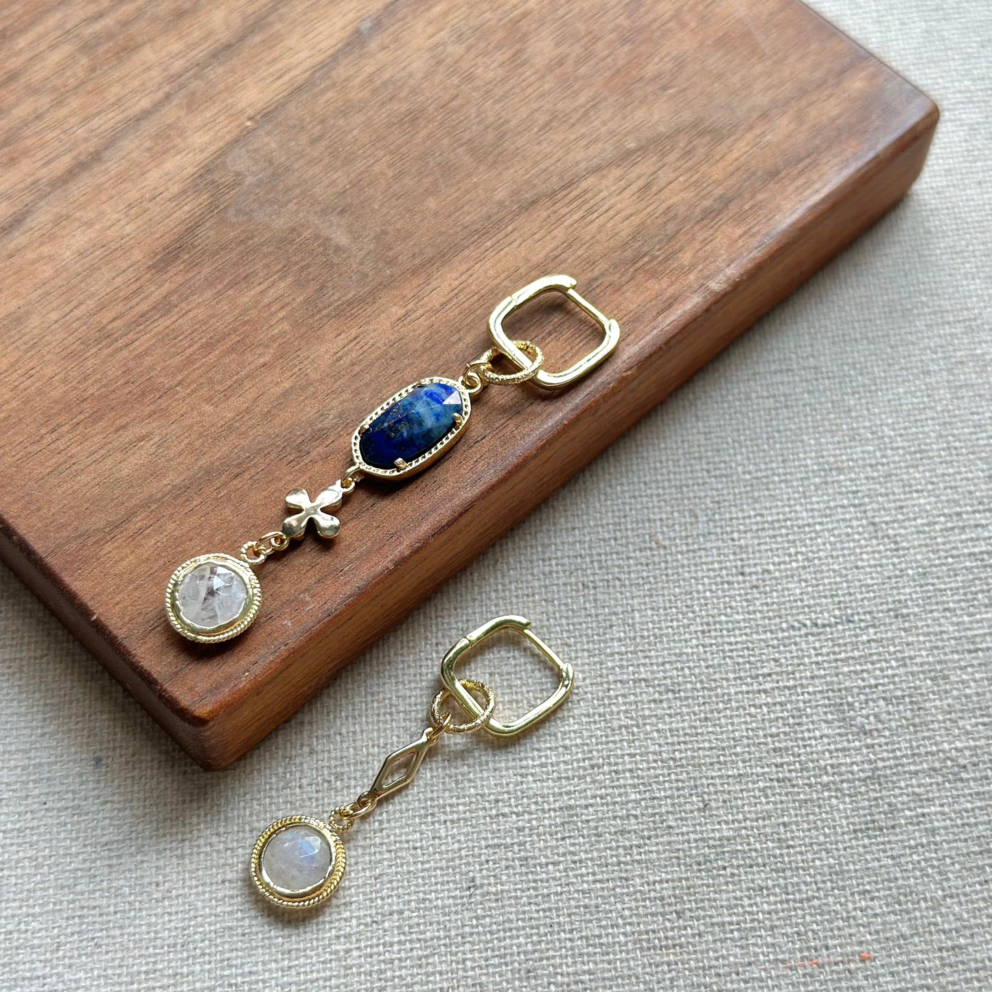 Moonstone And Lapis Two-way Ear Hoop Earring