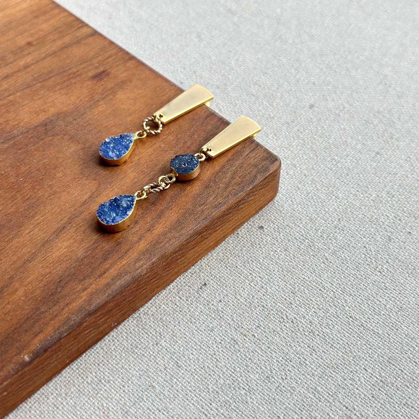 Blue Druzy Geometric Gold-plated Ear Stud