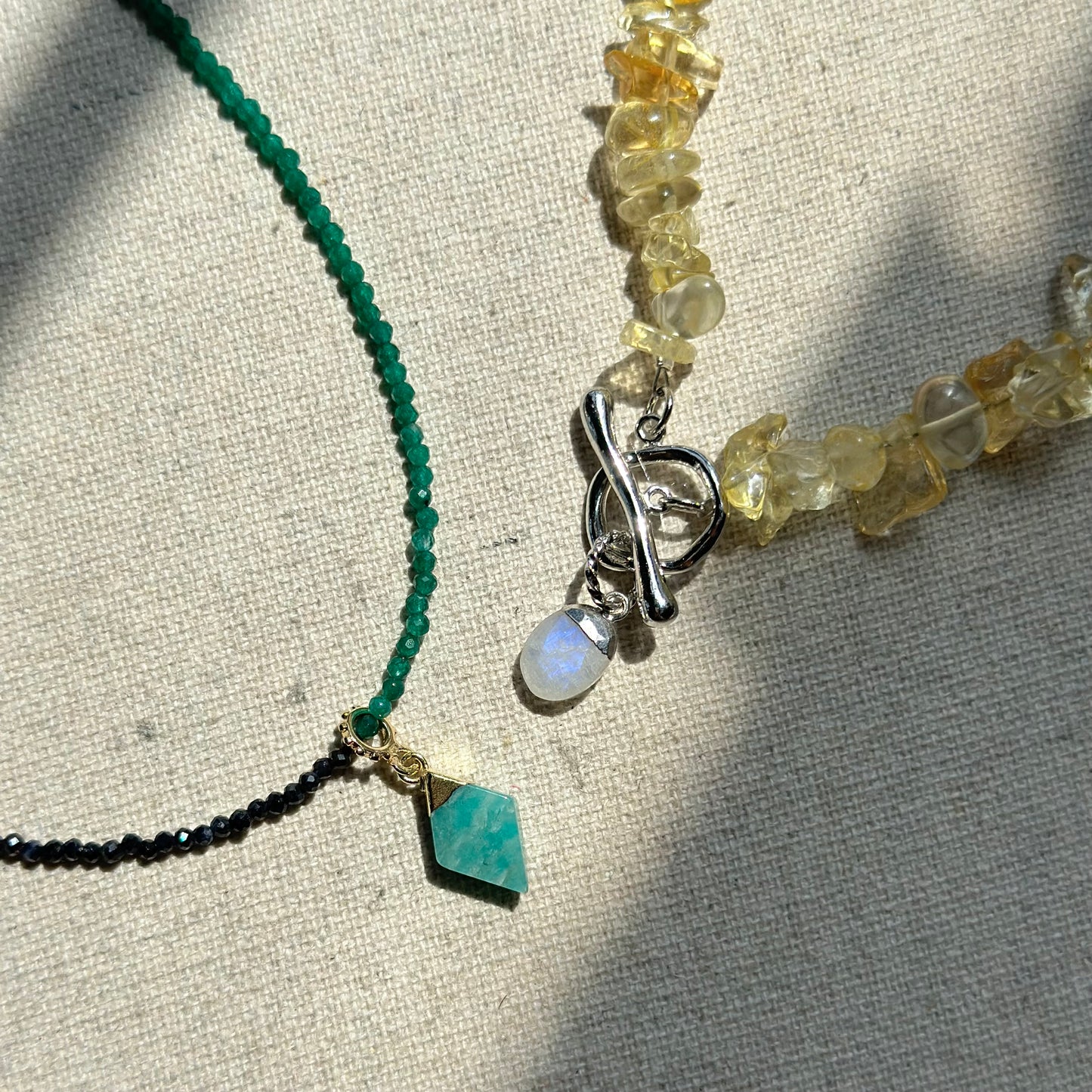 Citrine Beaded And Moonstone Hoop Toggle Necklace