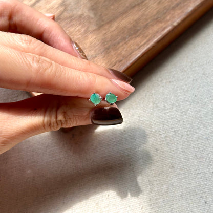 Emerald May Birthstone Prong Set Sterling Silver Stud