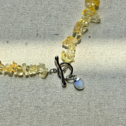 Citrine Beaded And Moonstone Hoop Toggle Necklace