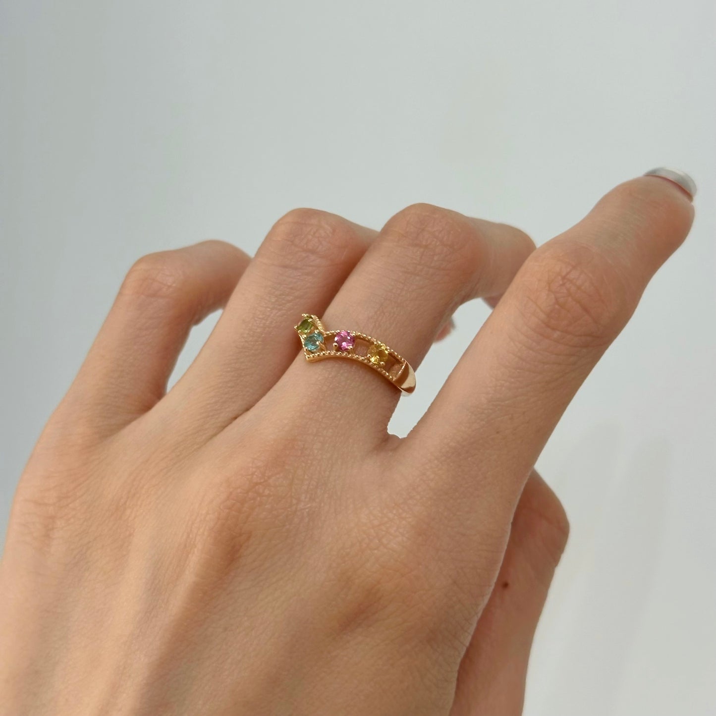 Mixed Tourmaline V-shaped Adjustable Gold-plated Ring