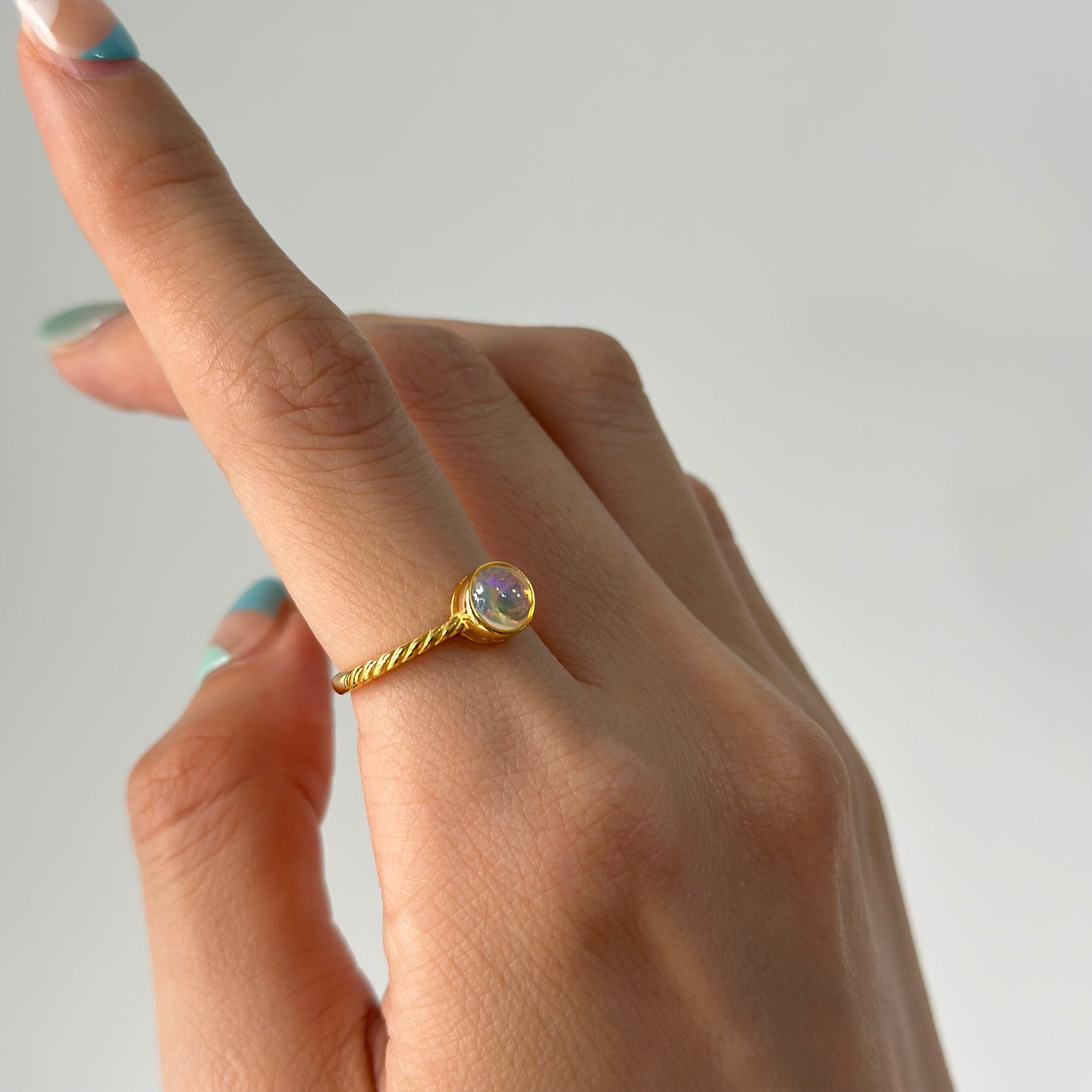 Opal Adjustable Gold-plated Sterling Silver Ring