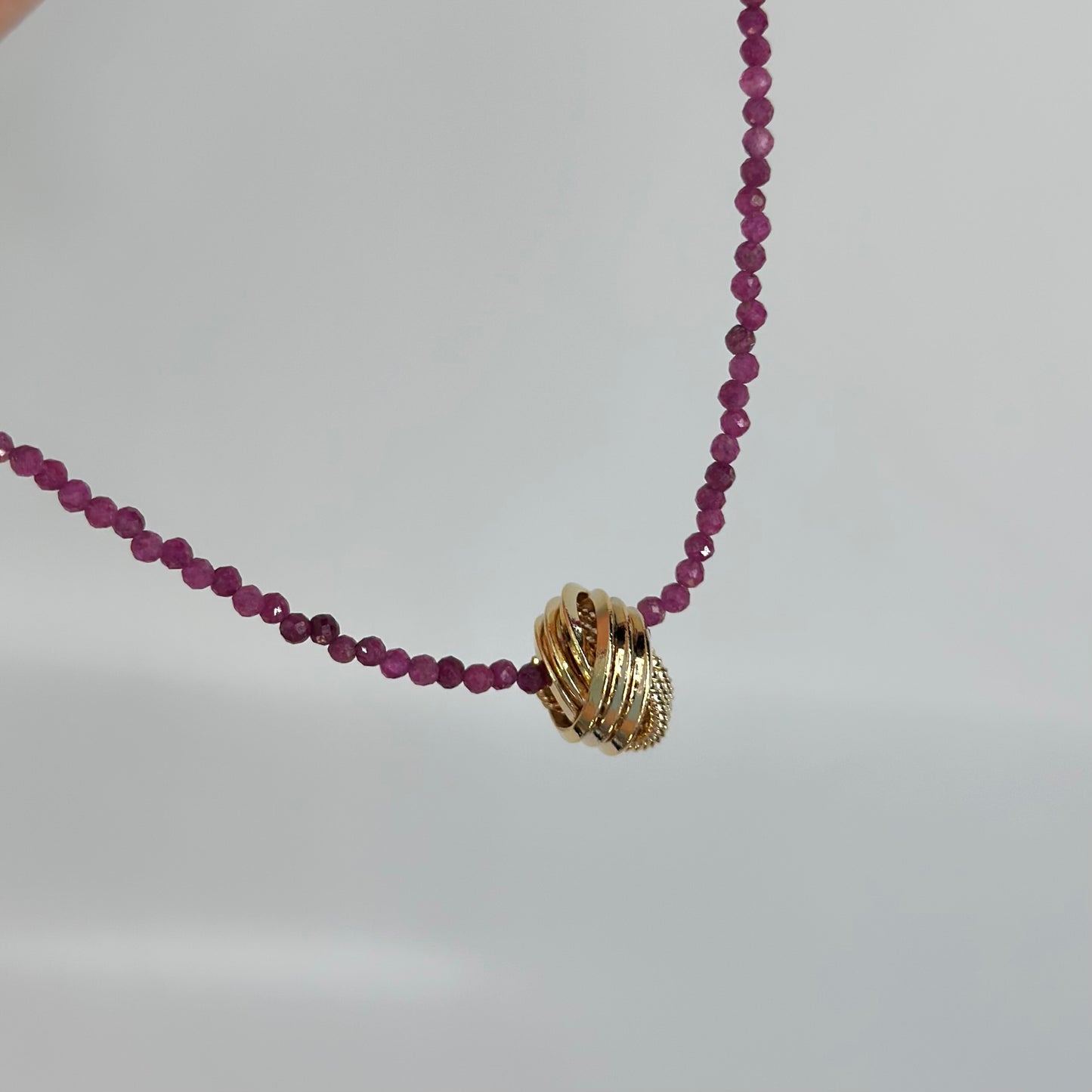 Ruby Beaded And Gold-plated Ring Necklace