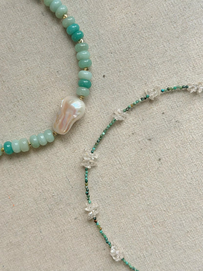 Turquoise And Clear Quartz Beaded Necklace