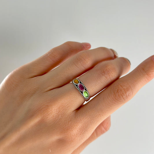 Tourmaline Mix Eternity Adjustable Sterling Silver Ring