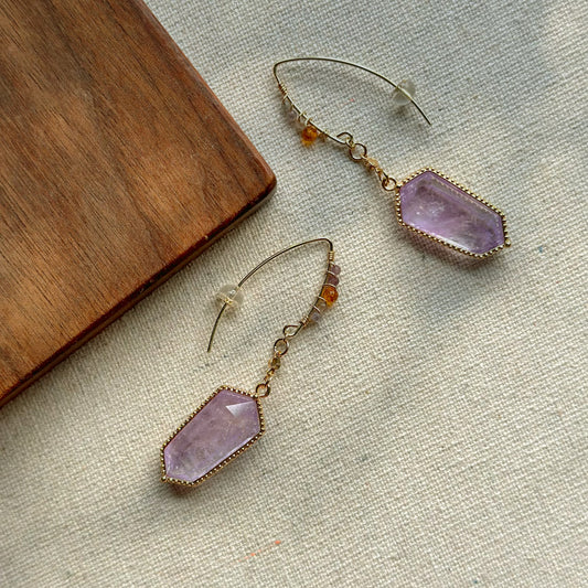 Amethyst And Citrine Wire Wrapping 14k Gold-filled Earring