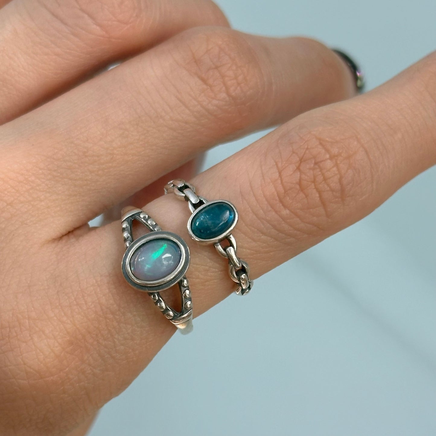 Opal Split Adjustable Sterling Silver Ring