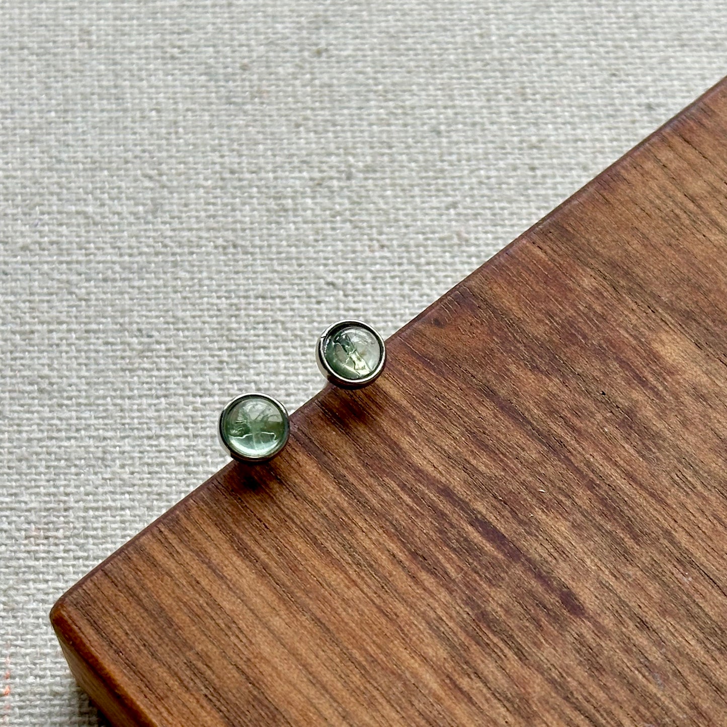 Light Green Tourmaline October Birthstone Sterling Silver Ear Stud