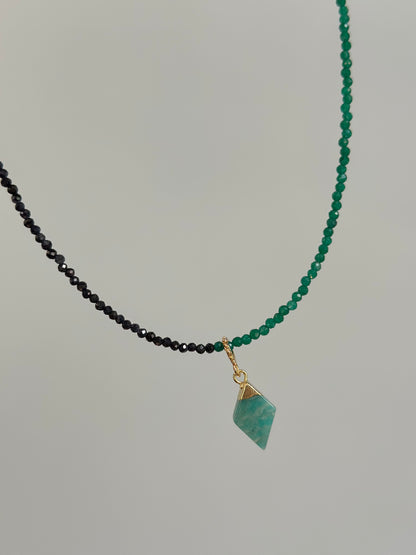 Amazonite With Sapphire And Green Onyx Beaded Necklace