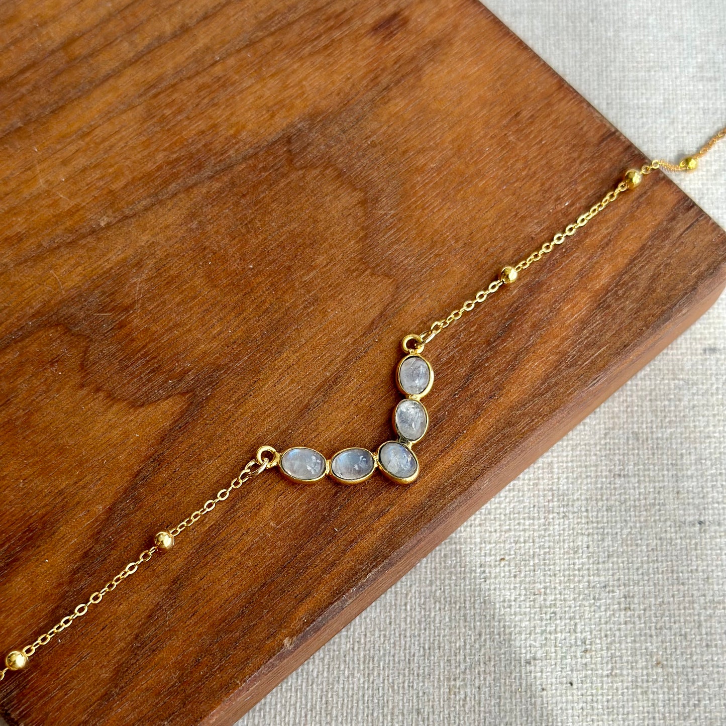 Moonstones V-shaped Dotty Chain Gold-plated Sterling Silver Necklace