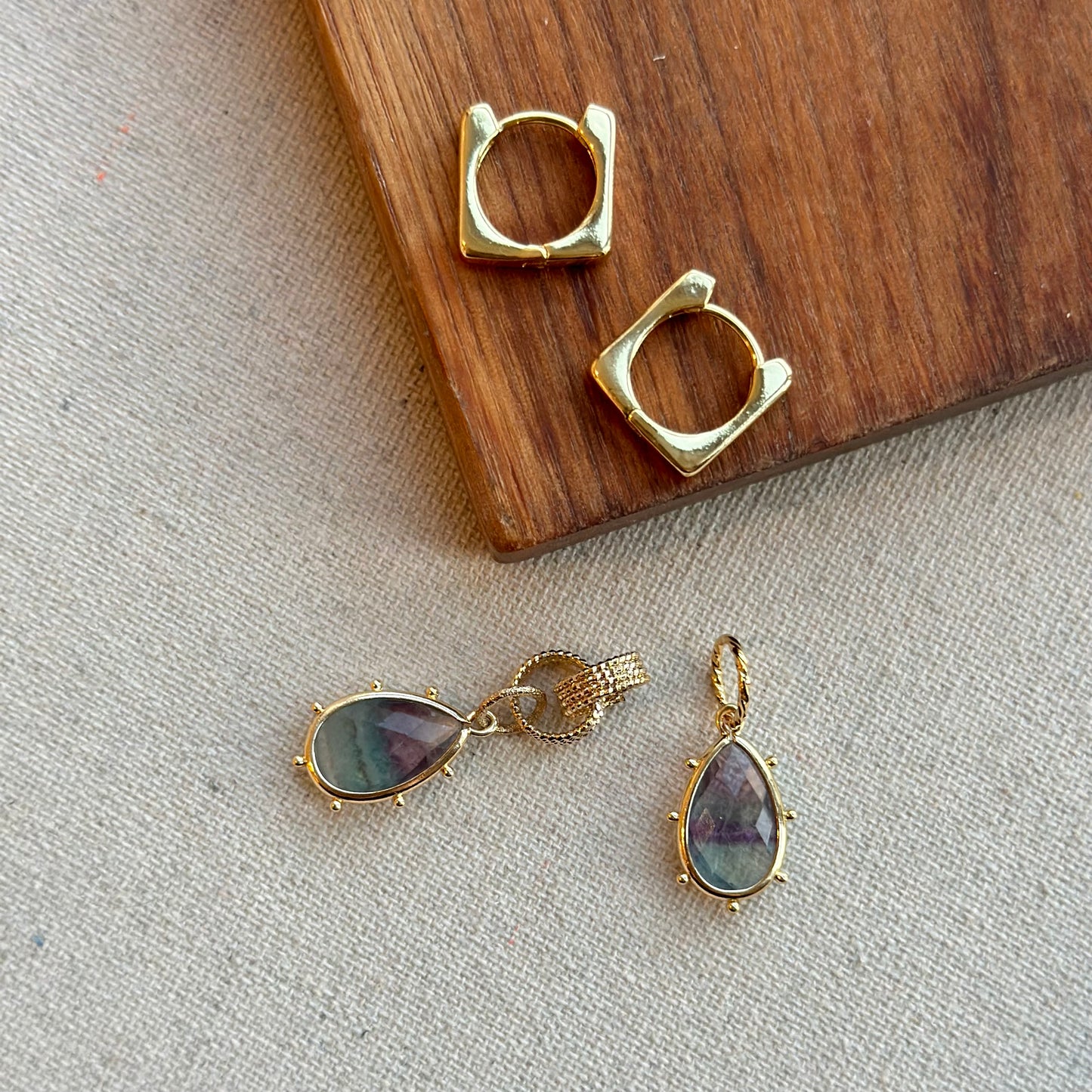 Fluorite Two-way Gold-plated Ear Hoop