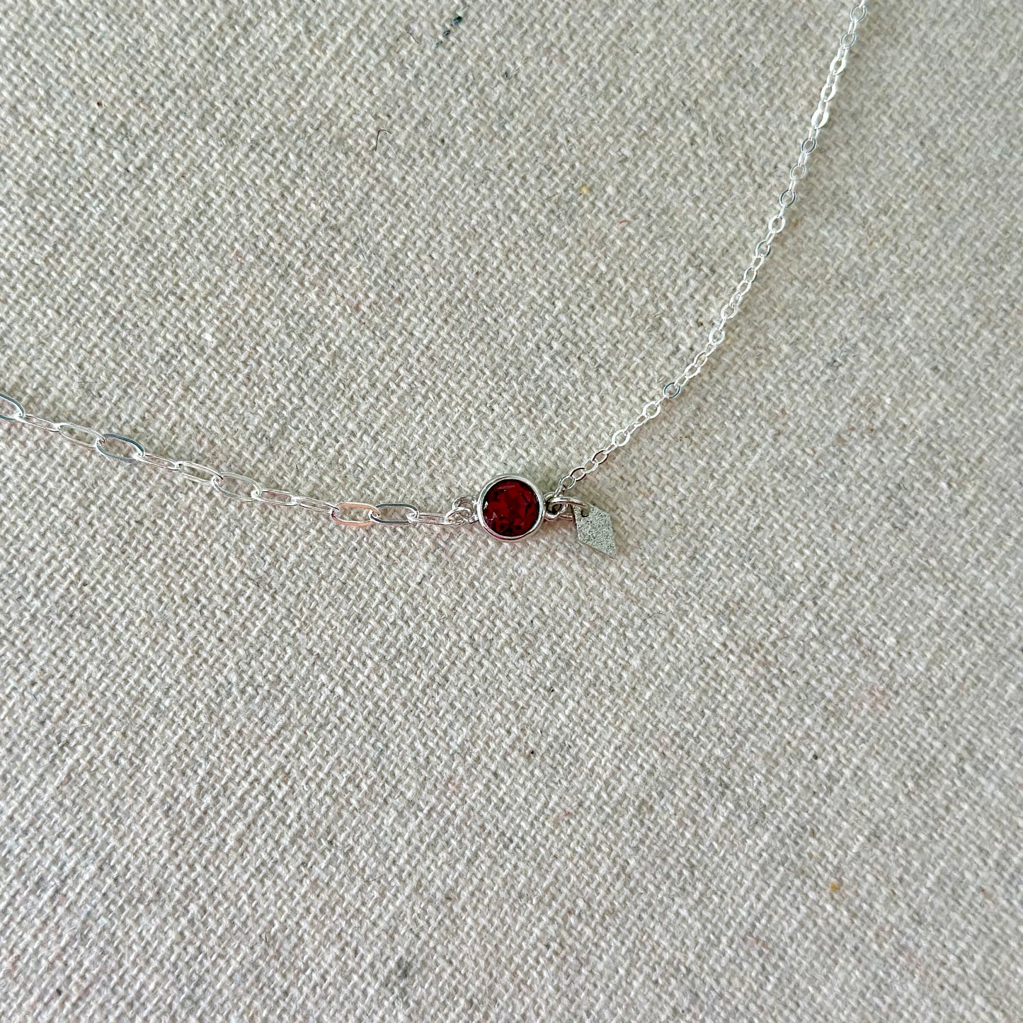 Garnet January Birthstone Asymmetric Sterling Silver Necklace