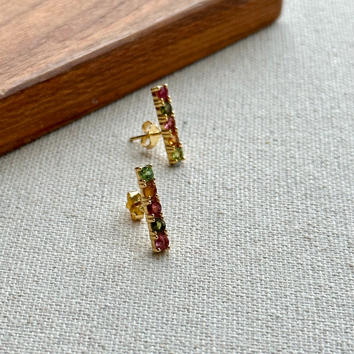 Tourmaline Mixed Gold-plated Sterling Silver Ear Stud