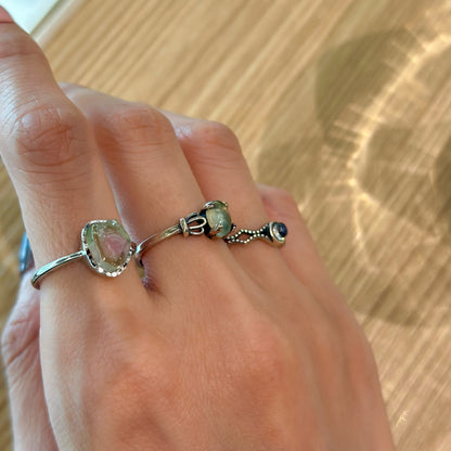 Watermelon Tourmaline Raw Adjustable Sterling Silver Ring