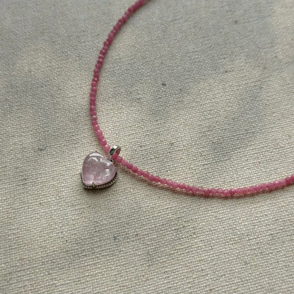 Two-way Kunzite Heart And Ruby Beaded Necklace