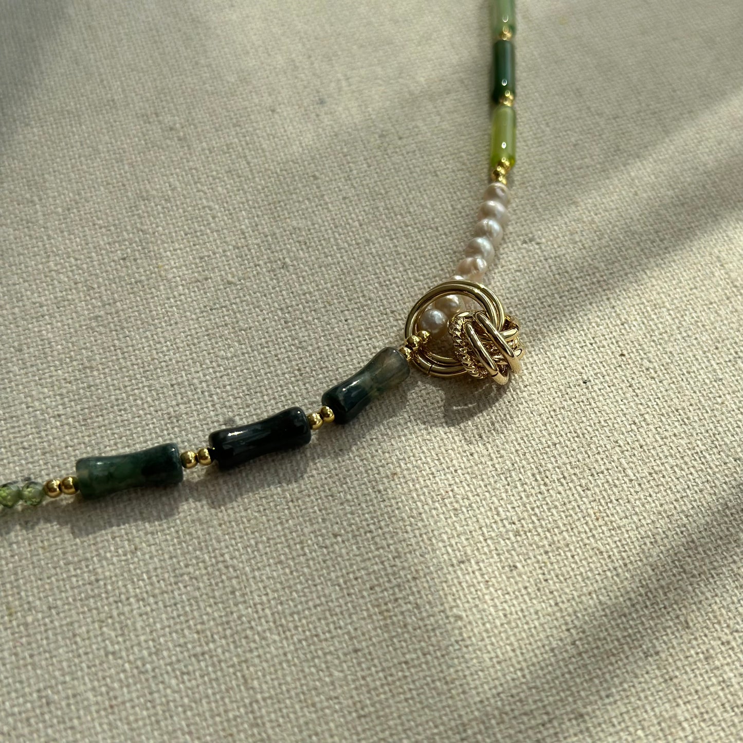 Green Agate And Prehnite Mixed Freshwater Pearl Beaded Two-way Necklace