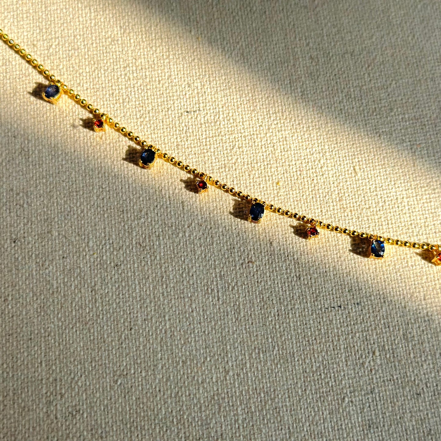 Sapphire And Garnet Dangling Gold-plated Sterling Silver Necklace