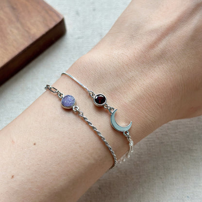 Druzy And Amethyst Adjustable Sterling Silver Bracelet