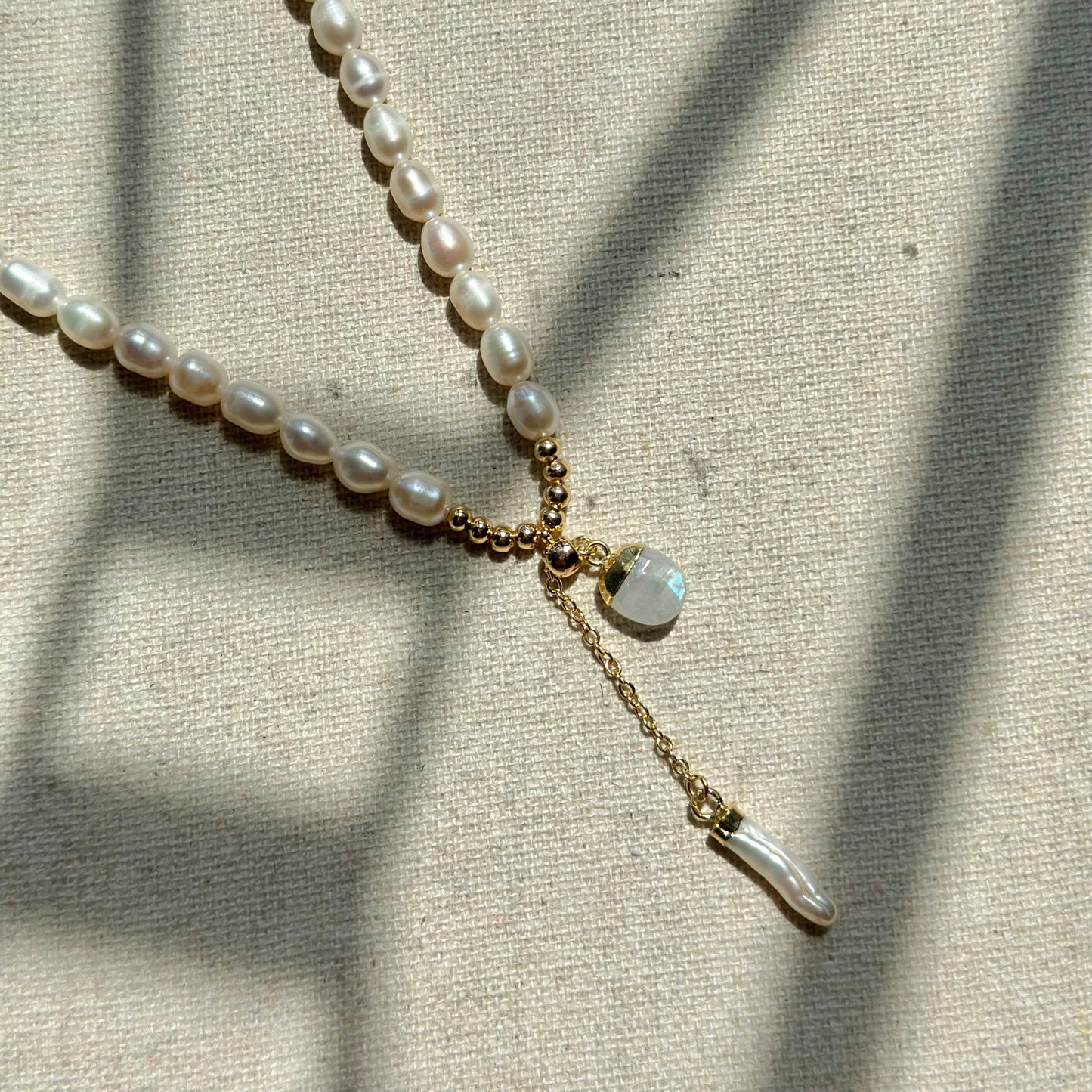 Moonstone With Freshwater Pearl And Gold-plated Beaded Choker Necklace