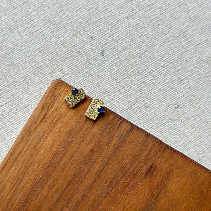 Sapphire Rectangle Bar Gold-plated Sterling Silver Ear Stud