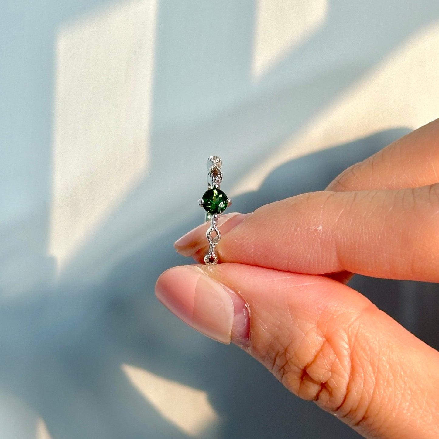 Green Tourmaline October Birthstone Adjustable Sterling Silver Ring