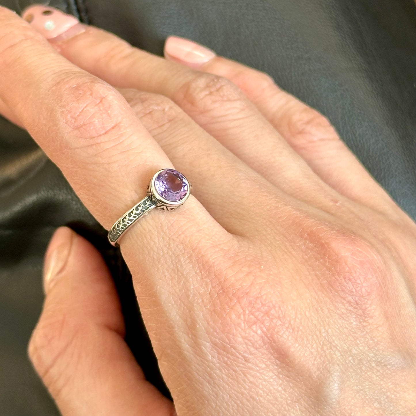 Amethyst February Birthstone Adjustable Sterling Silver Ring