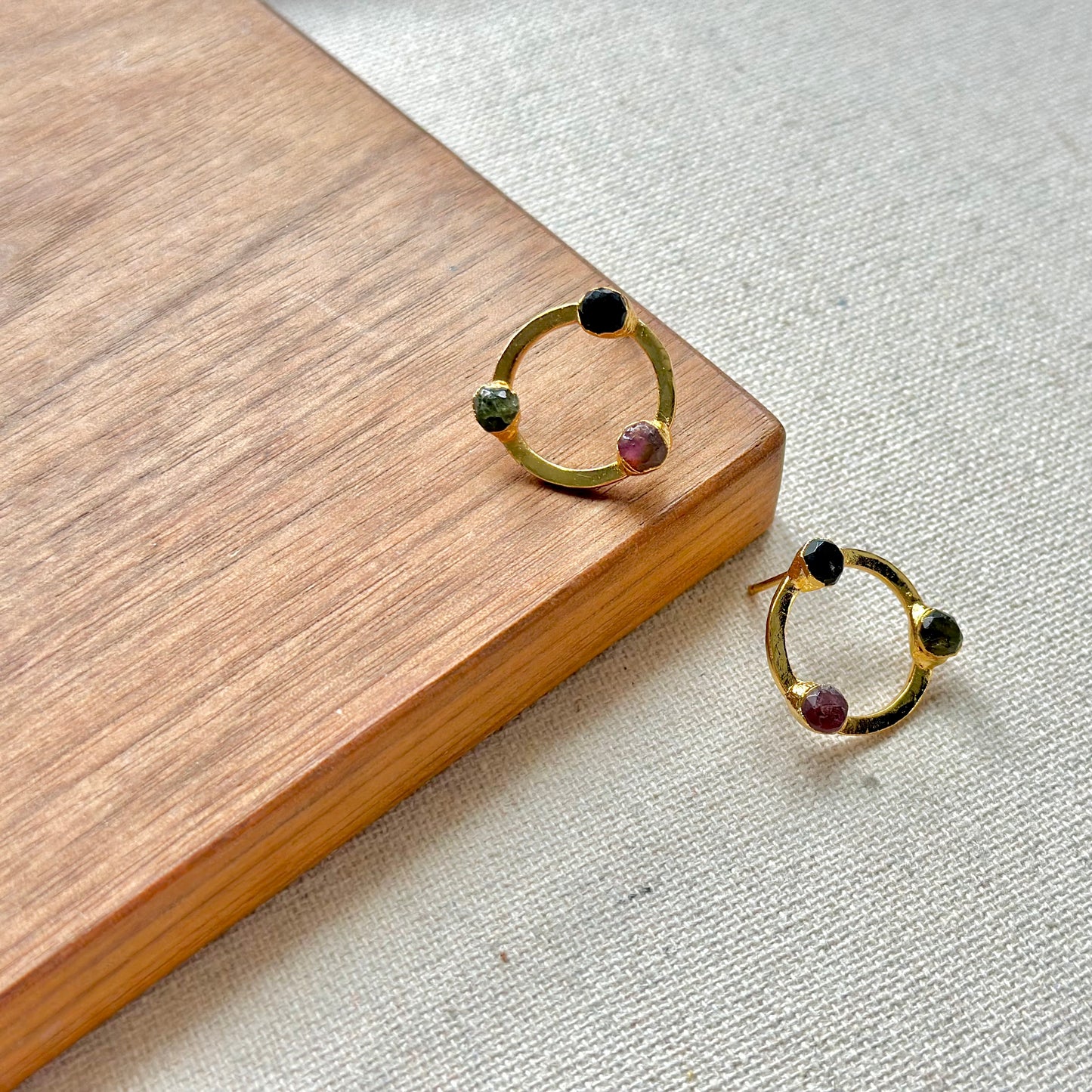 Tourmaline Raw Stone Gold-plated Ear Stud