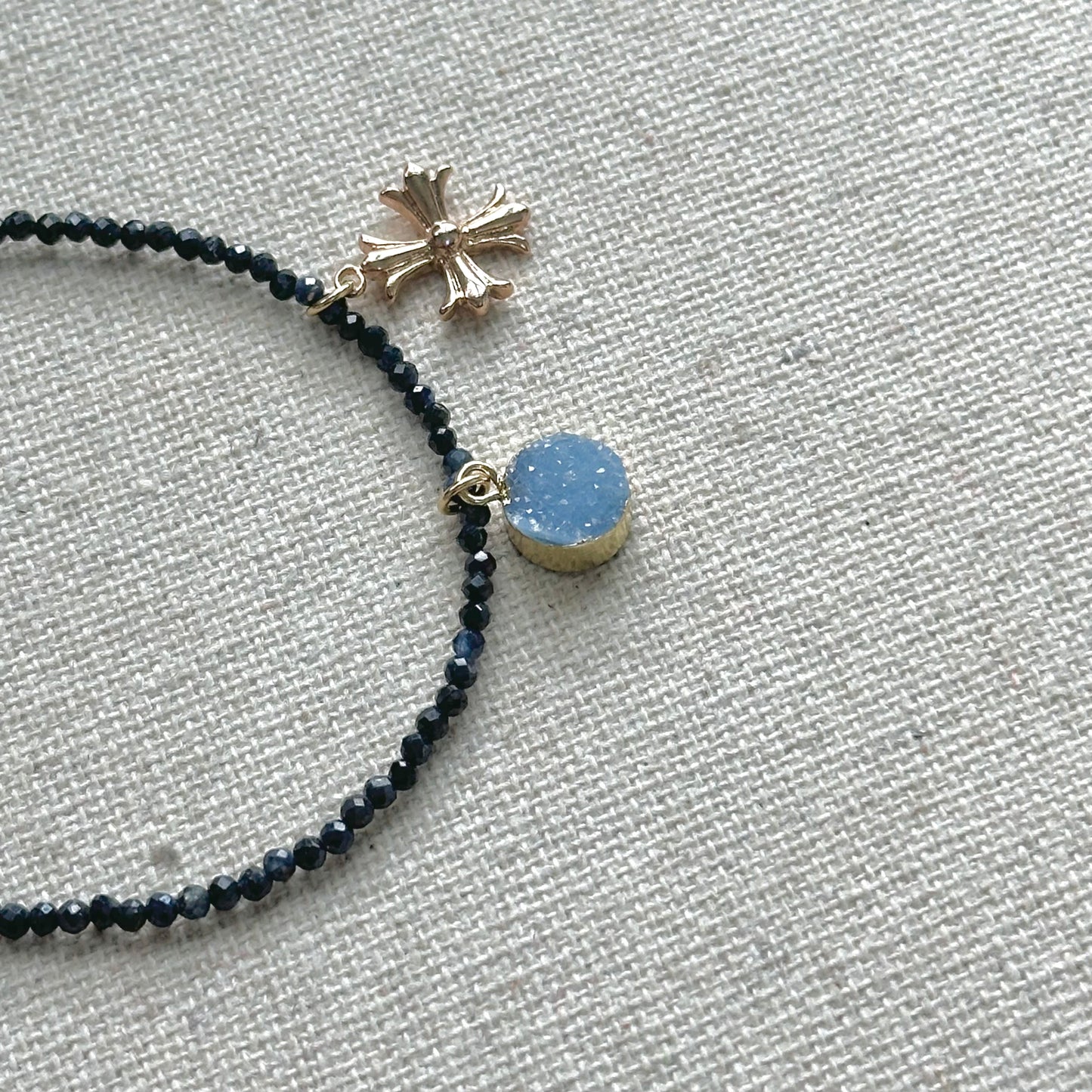 Sapphire Beaded And Druzy Gold-plated Bracelet