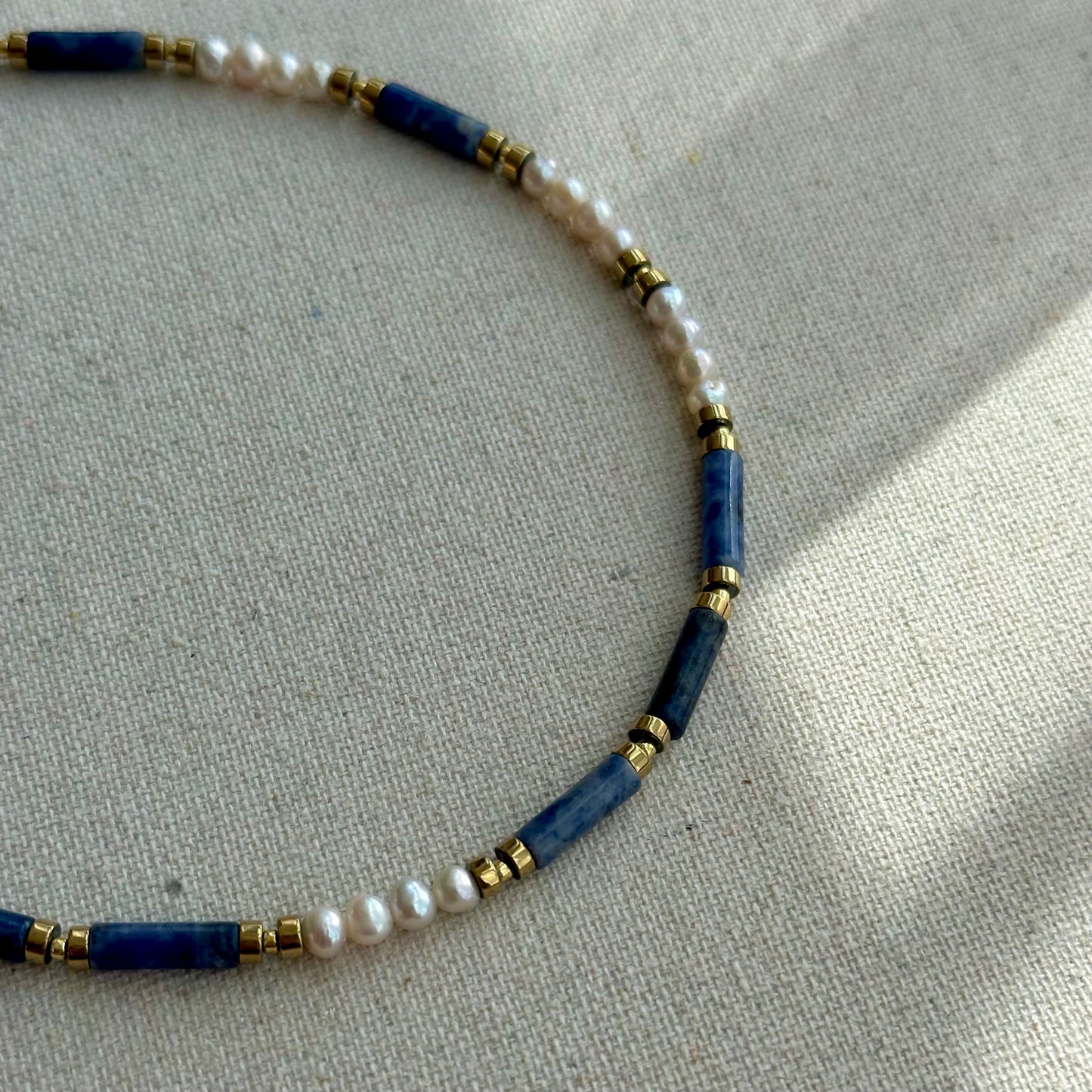 Sodalite And Freshwater Pearl Beaded Necklace