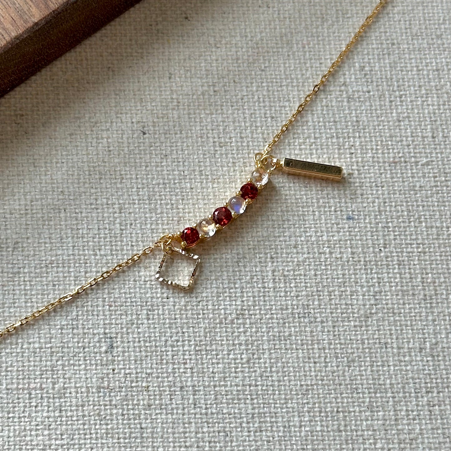 Garnet And Moonstone Curved Gold-plated Necklace